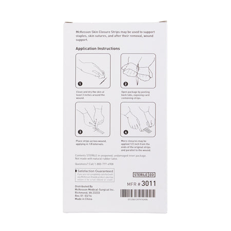 McKesson Skin Closure Reinforced Strip, 1 X 5 Inch-Skin Closure Strip McKesson 1 X 5 Inch Nonwoven Material Reinforced Strip White