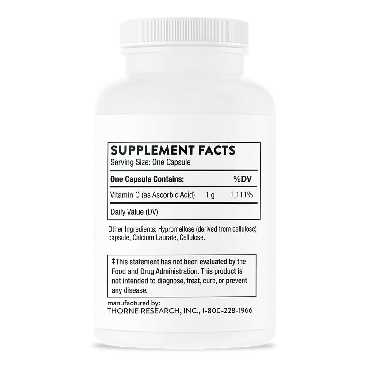 Thorne Ascorbic Acid Vitamin C Dietary Supplement-Vitamin C Supplement THORNE Ascorbic Acid Vitamin C 1 Gram Strength Capsule 60 per Bottle