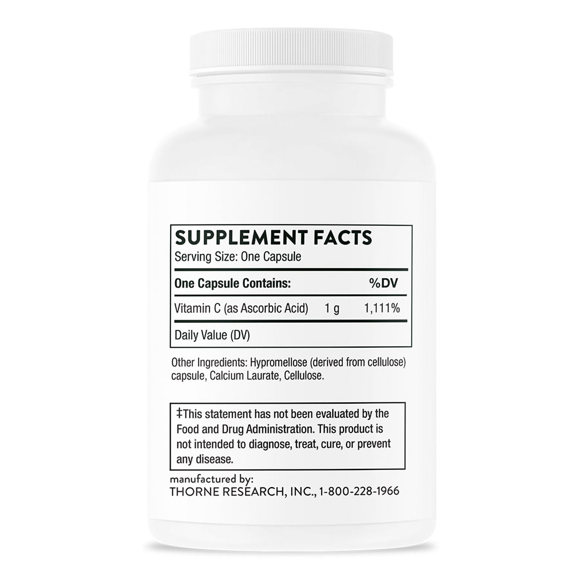 Thorne Ascorbic Acid Vitamin C Dietary Supplement-Vitamin C Supplement THORNE Ascorbic Acid Vitamin C 1 Gram Strength Capsule 60 per Bottle