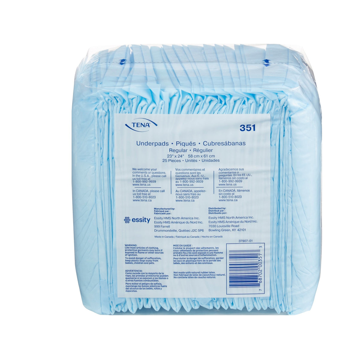 TENA Regular Underpads, Light Absorbency, Blue, Disposable, Latex-Free, 23 x 24 Inch-Disposable Underpad TENA Regular 23 X 24 Inch Fluff Light Absorbency