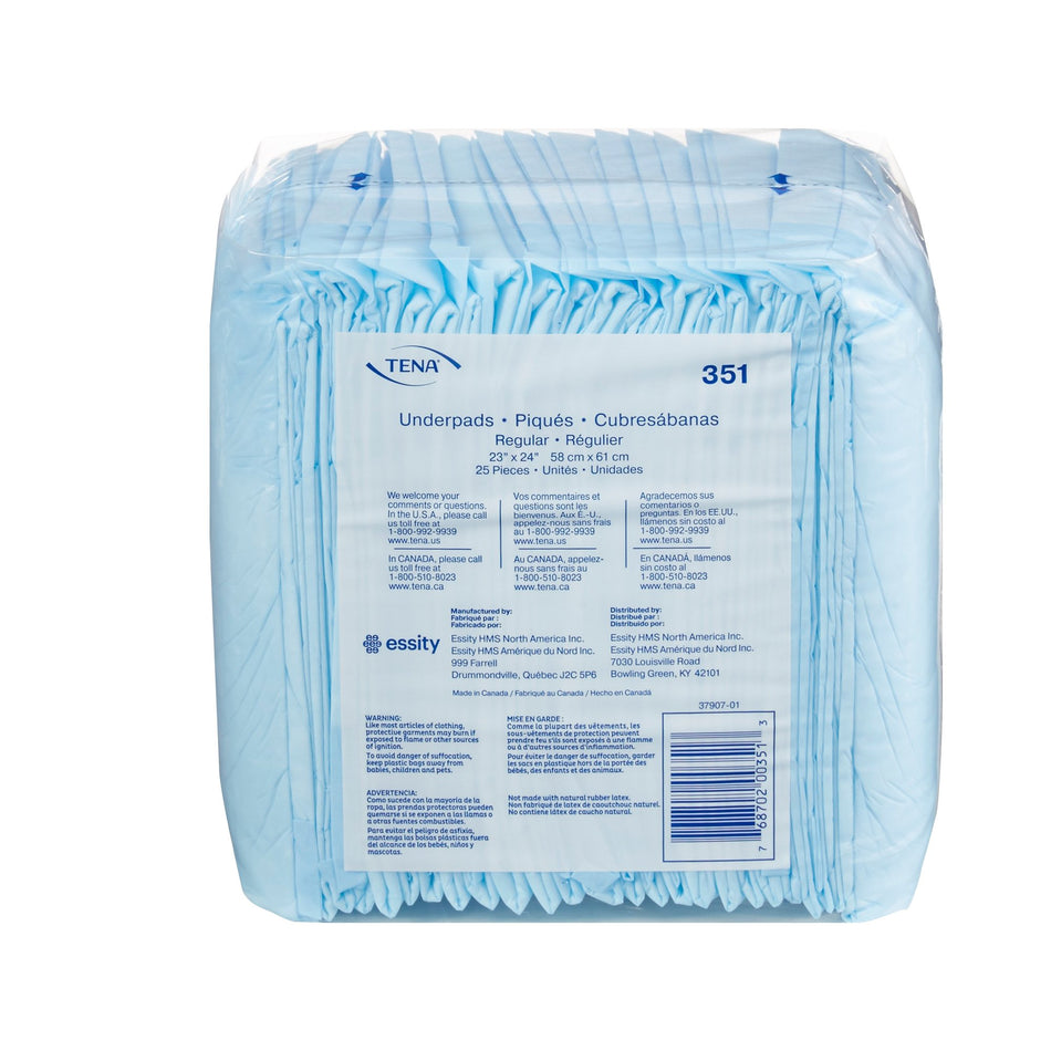 TENA Regular Underpads, Light Absorbency, Blue, Disposable, Latex-Free, 23 x 24 Inch-Disposable Underpad TENA Regular 23 X 24 Inch Fluff Light Absorbency