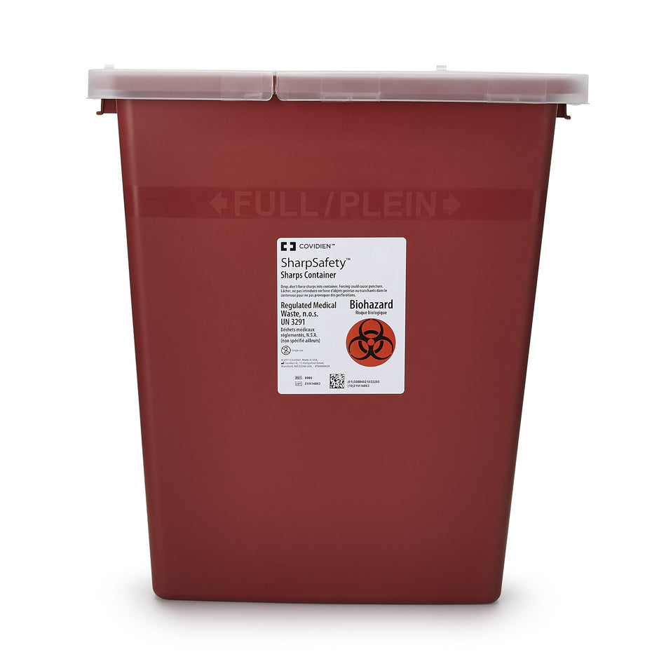 SharpSafety Multi-purpose Sharps Container, 8 Gallon, 17 x 15 x 11 Inch-Sharps Container SharpSafety Red Base 17-1/2 H X 15-1/2 W X 11 D Inch Vertical Entry 8 Gallon
