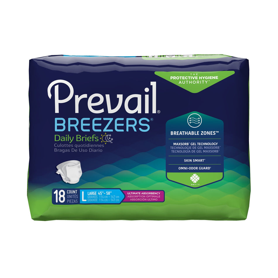 Prevail Breezers Ultimate Absorbency Incontinence Briefs, Large-Unisex Adult Incontinence Brief Prevail Breezers Large Disposable Heavy Absorbency