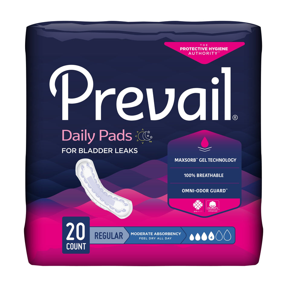 Prevail Daily Pads Moderate Bladder Control Pad, 9-Inch Length-Bladder Control Pad Prevail Daily Pads 9-1/4 Inch Length Moderate Absorbency Polymer Core One Size Fits Most