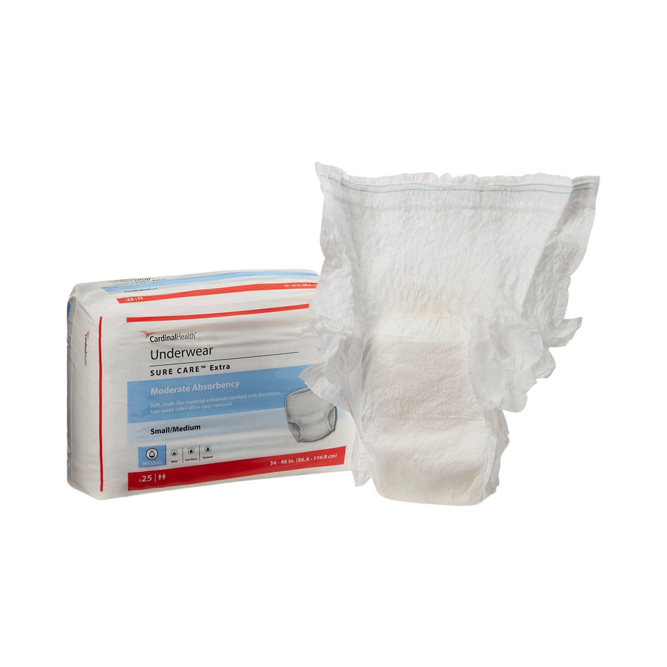 Sure Care Extra Moderate Absorbency Incontinence Underwear, Small / Medium-Unisex Adult Absorbent Underwear Sure Care Extra Pull On with Tear Away Seams Small / Medium Disposable Moderate Absorbency