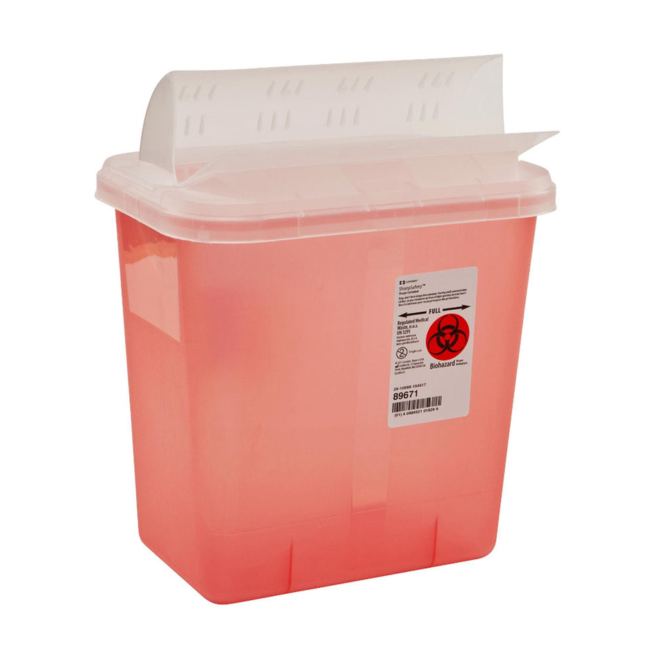 SharpSafety Multi-purpose Sharps Container, 2 Gallon, 12 x 7 x 10 Inch-Sharps Container SharpSafety Translucent Red Base 12-3/4 H X 7-1/4 D X 10-1/2 W Inch Horizontal Entry 2 Gallon