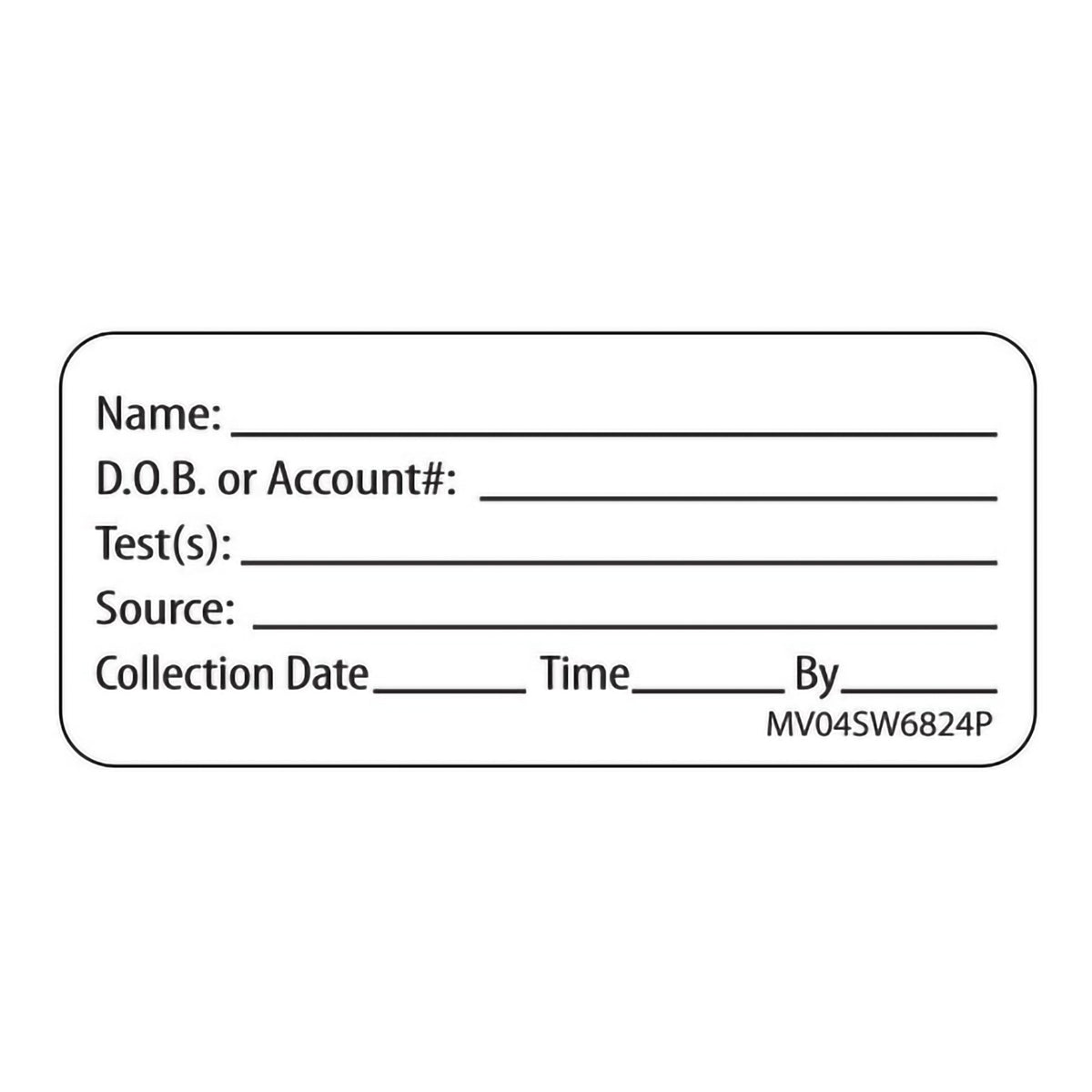 MedVision Pre-Printed / Write On Label, Patient Information, 2.25 x 1 Inch-Pre-Printed / Write On Label MedVision Auxiliary Label White Paper Name_DOB_Test_Source_Collection Date_ Black Patient Information 1 X 2-1/4 Inch