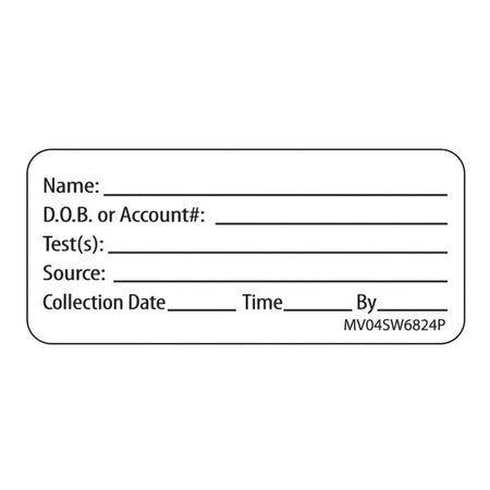 MedVision Pre-Printed / Write On Label, Patient Information, 2.25 x 1 Inch-Pre-Printed / Write On Label MedVision Auxiliary Label White Paper Name_DOB_Test_Source_Collection Date_ Black Patient Information 1 X 2-1/4 Inch