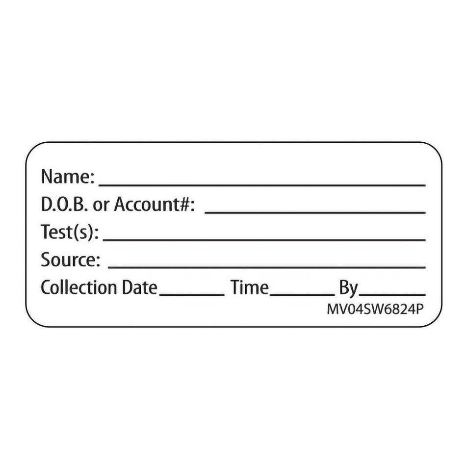MedVision Pre-Printed / Write On Label, Patient Information, 2.25 x 1 Inch-Pre-Printed / Write On Label MedVision Auxiliary Label White Paper Name_DOB_Test_Source_Collection Date_ Black Patient Information 1 X 2-1/4 Inch