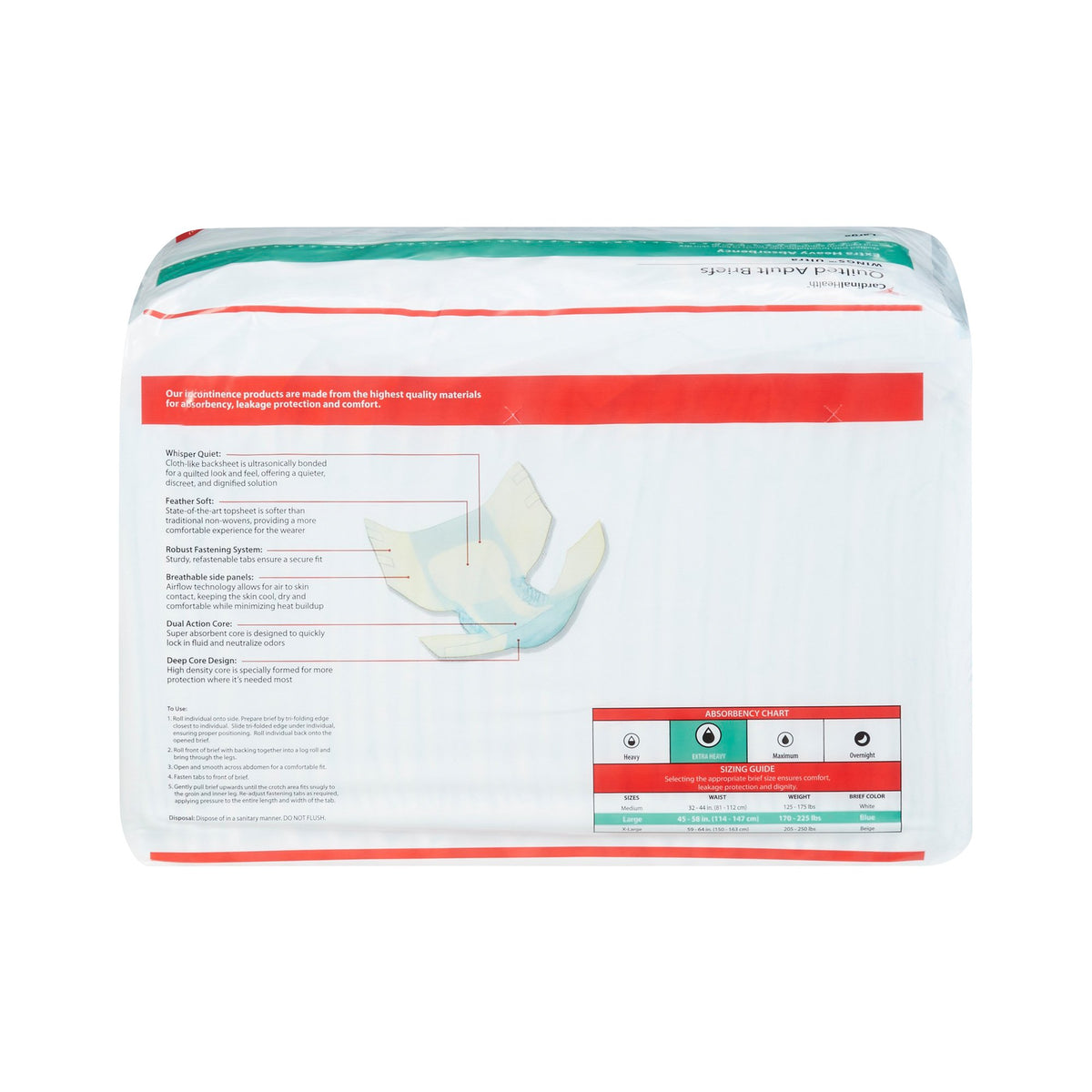Wings™ Ultra Quilted Extra Heavy Absorbency Incontinence Brief, Large - Incontinence>Adult Briefs and Protective Undergarm...