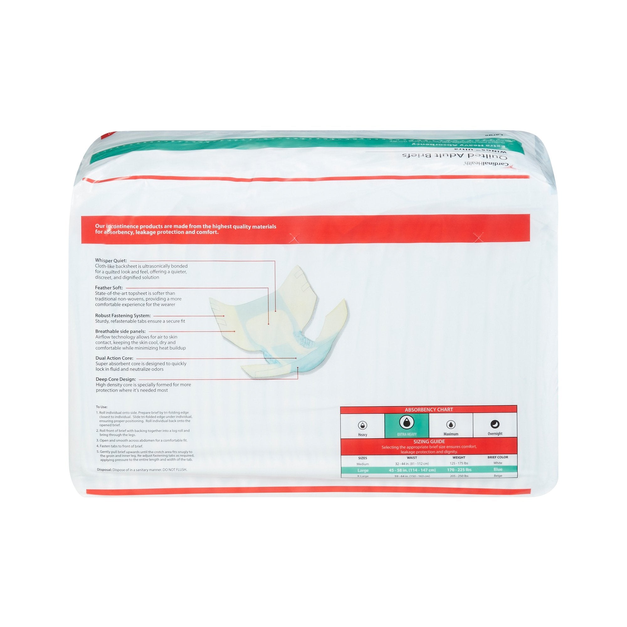 Wings™ Ultra Quilted Extra Heavy Absorbency Incontinence Brief, Large - Incontinence>Adult Briefs and Protective Undergarm...