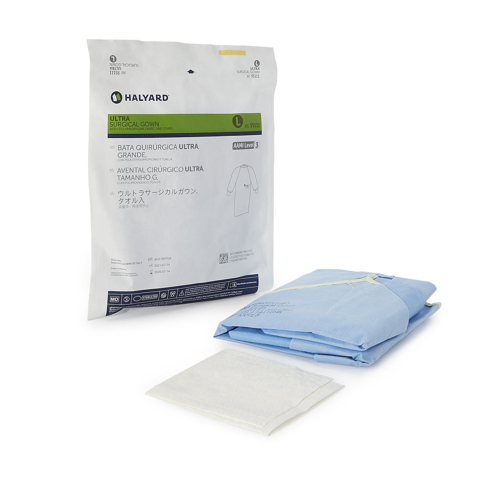 ULTRA Non-Reinforced Surgical Gown with Towel-Non-Reinforced Surgical Gown with Towel ULTRA Large Blue Sterile AAMI Level 3 Disposable