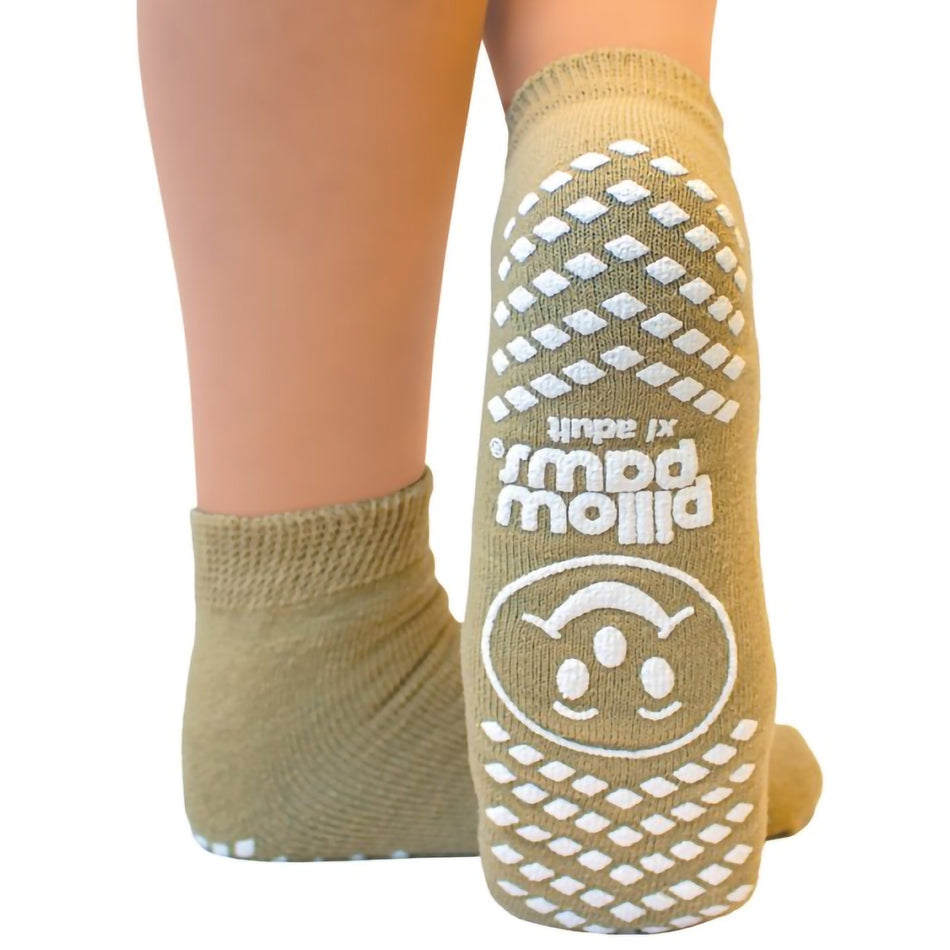 Pillow Paws Single Tread Terries Slipper Socks, Adult X-Large-Slipper Socks Pillow Paws Single Imprint Terries Unisex Adult X-Large Single Tread Single Patient Use Tan