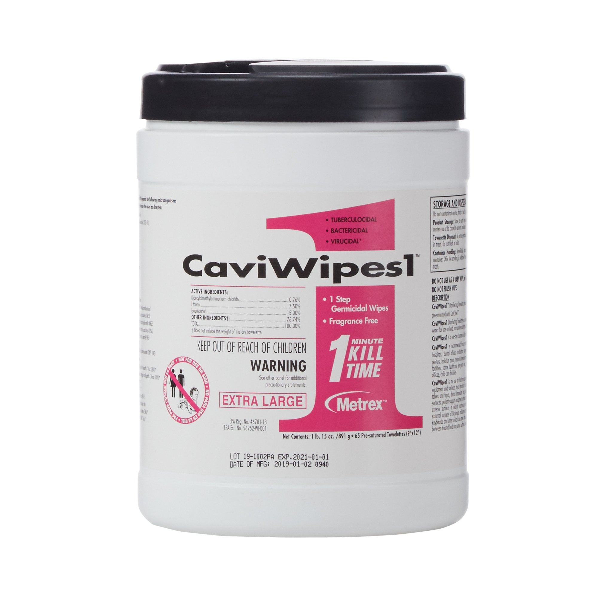 CaviWipes1 Surface Disinfectant, Alcohol Based, Non-sterile, Disposable-CaviWipes1 Surface Disinfectant Premoistened Alcohol Based Manual Pull Wipe 65 Count Canister Alcohol Scent NonSterile