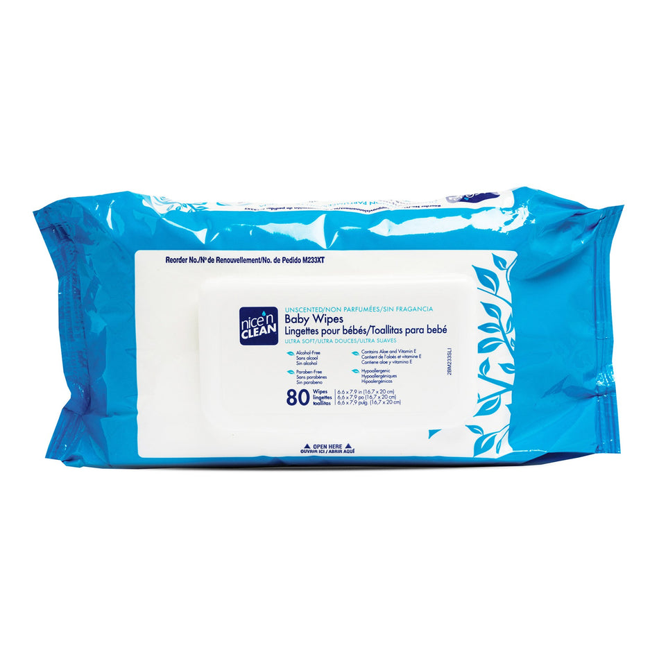 Nice'n Clean Unscented Baby Wipes, Soft Pack-Baby Wipe Nice'n Clean Soft Pack Unscented 80 Count