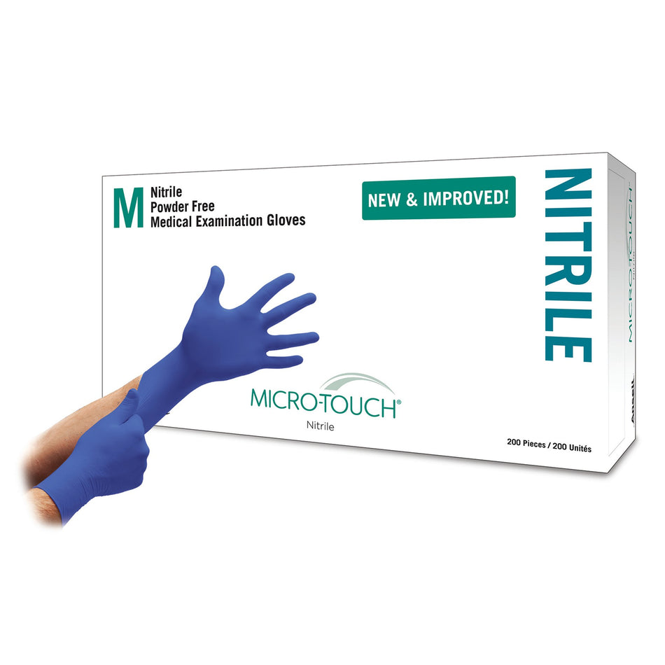 Micro-Touch� Nitrile Exam Glove, Medium, Blue-Exam Glove Micro-Touch� Nitrile Medium NonSterile Nitrile Standard Cuff Length Textured Fingertips Blue Chemo Tested