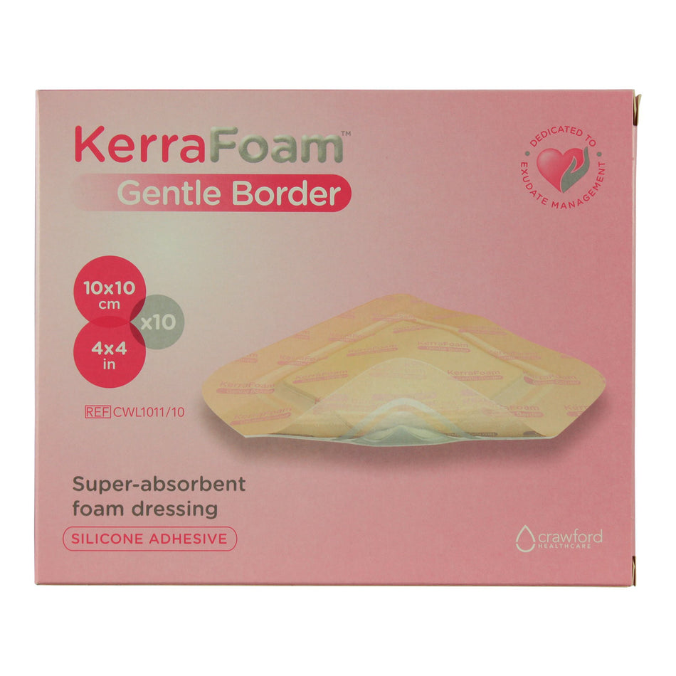 KerraFoam� Gentle Border Silicone Foam Dressing, 4 x 4 Inch-Foam Dressing KerraFoam� Gentle Border 4 X 4 Inch With Border Film Backing Silicone Adhesive Square Sterile