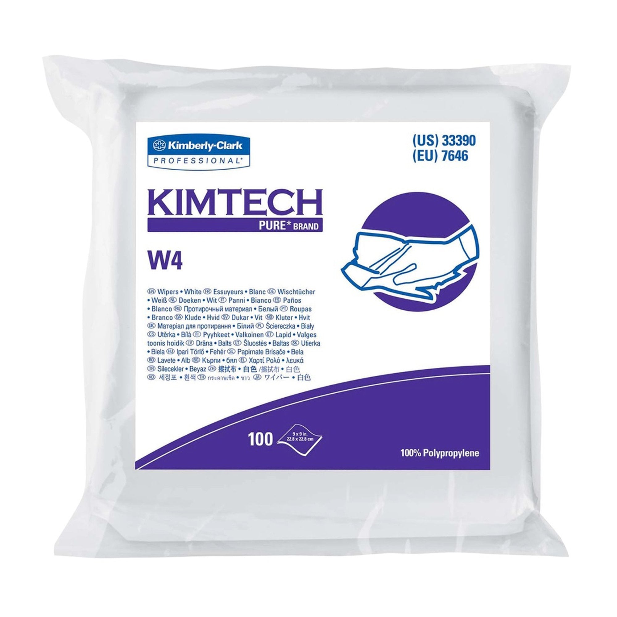 Kimtech Pure W4 Cleanroom Wipe, 100 per Box-Cleanroom Wipe KIMTECH PURE W4 ISO Class 4 White NonSterile Polypropylene 9 X 9 Inch Disposable
