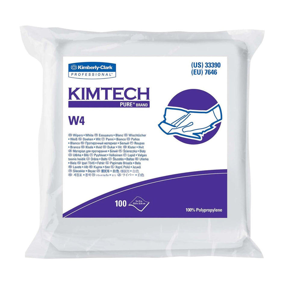 Kimtech Pure W4 Cleanroom Wipe, 100 per Box-Cleanroom Wipe KIMTECH PURE W4 ISO Class 4 White NonSterile Polypropylene 9 X 9 Inch Disposable