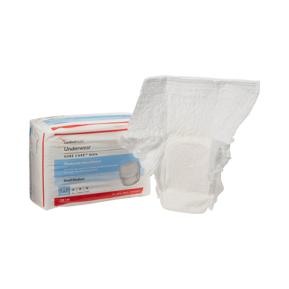 Sure Care Extra Moderate Absorbency Incontinence Underwear, Small / Medium-Unisex Adult Absorbent Underwear Sure Care Extra Pull On with Tear Away Seams Small / Medium Disposable Moderate Absorbency