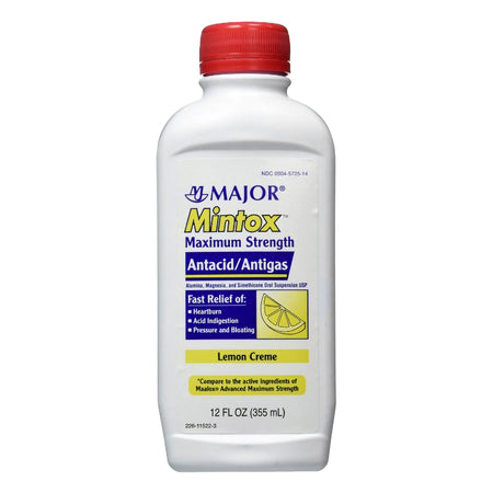 Mintox Aluminum Hydroxide / Magnesium Hydroxide / Simethicone Antacid-Antacid Mintox 400 mg - 40 mg Strength Oral Suspension 12 oz.