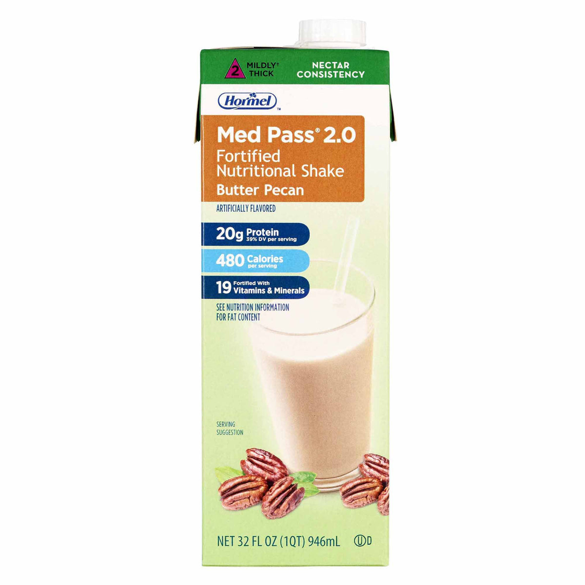 Med Pass 2.0 Butter Pecan Fortified Nutritional Shake, 32 oz. Carton-Oral Supplement Med Pass 2.0 Butter Pecan Flavor Liquid 32 oz. Carton