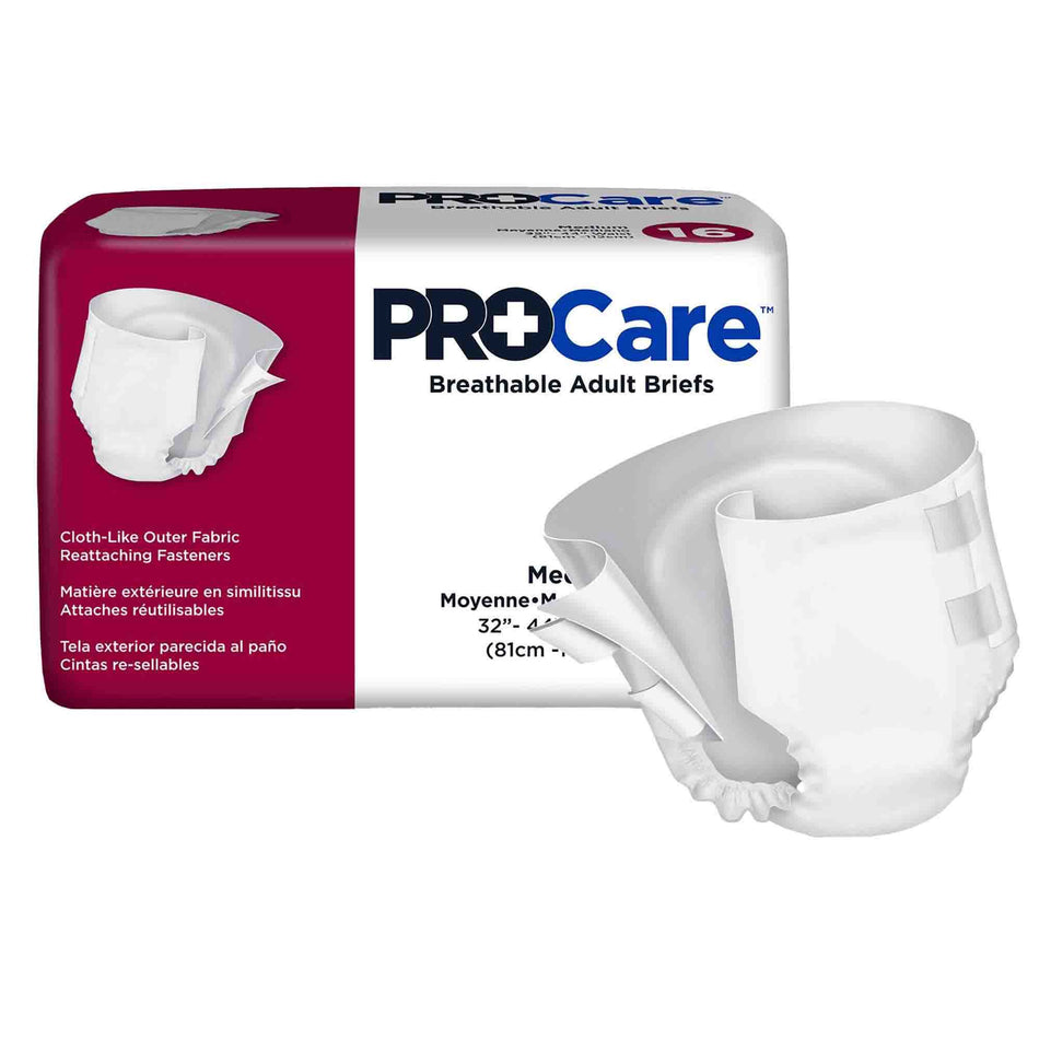PROCare Breathable Adult Briefs, Medium-Unisex Adult Incontinence Brief ProCare Medium Disposable Heavy Absorbency