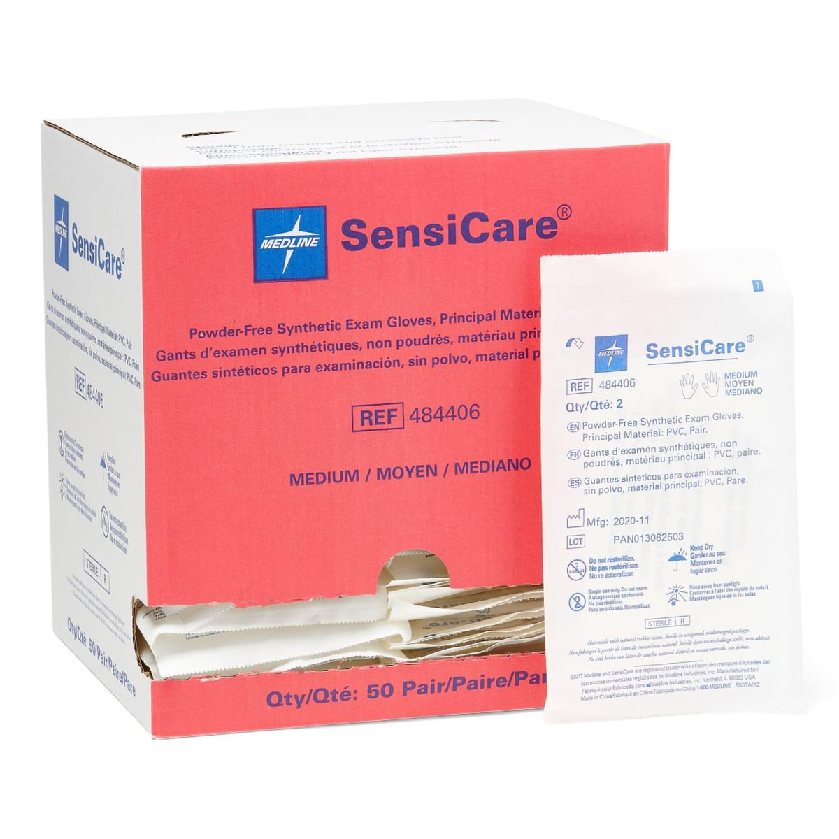 SensiCare Stretch Vinyl Exam Glove, Medium, Beige-Exam Glove SensiCare Medium Sterile Pair Stretch Vinyl Standard Cuff Length Smooth Beige Not Rated