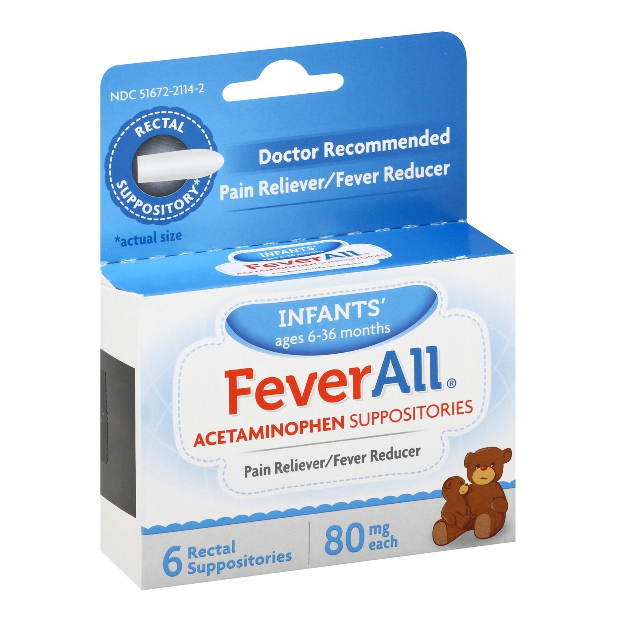 FeverAll Acetaminophen Infants' Pain Relief-Infants' Pain Relief FeverAll 80 mg Strength Acetaminophen Rectal Suppository 6 per Box