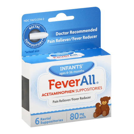 FeverAll Acetaminophen Infants' Pain Relief-Infants' Pain Relief FeverAll 80 mg Strength Acetaminophen Rectal Suppository 6 per Box