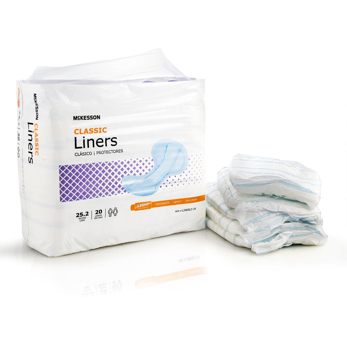 McKesson Classic Incontinence Liner-Incontinence Liner McKesson Classic 25-1/5 Inch Length Light Absorbency Polymer Core One Size Fits Most