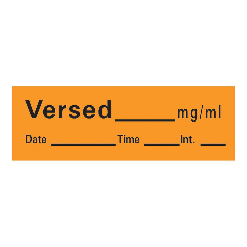Timemed Anesthesia Label Tape, Versed, 1/2 x 1-1/2 Inch-Drug Label Timemed Anesthesia Label Tape Versed_mg/mL Date_Time_Int_ Orange 1/2 X 1-1/2 Inch
