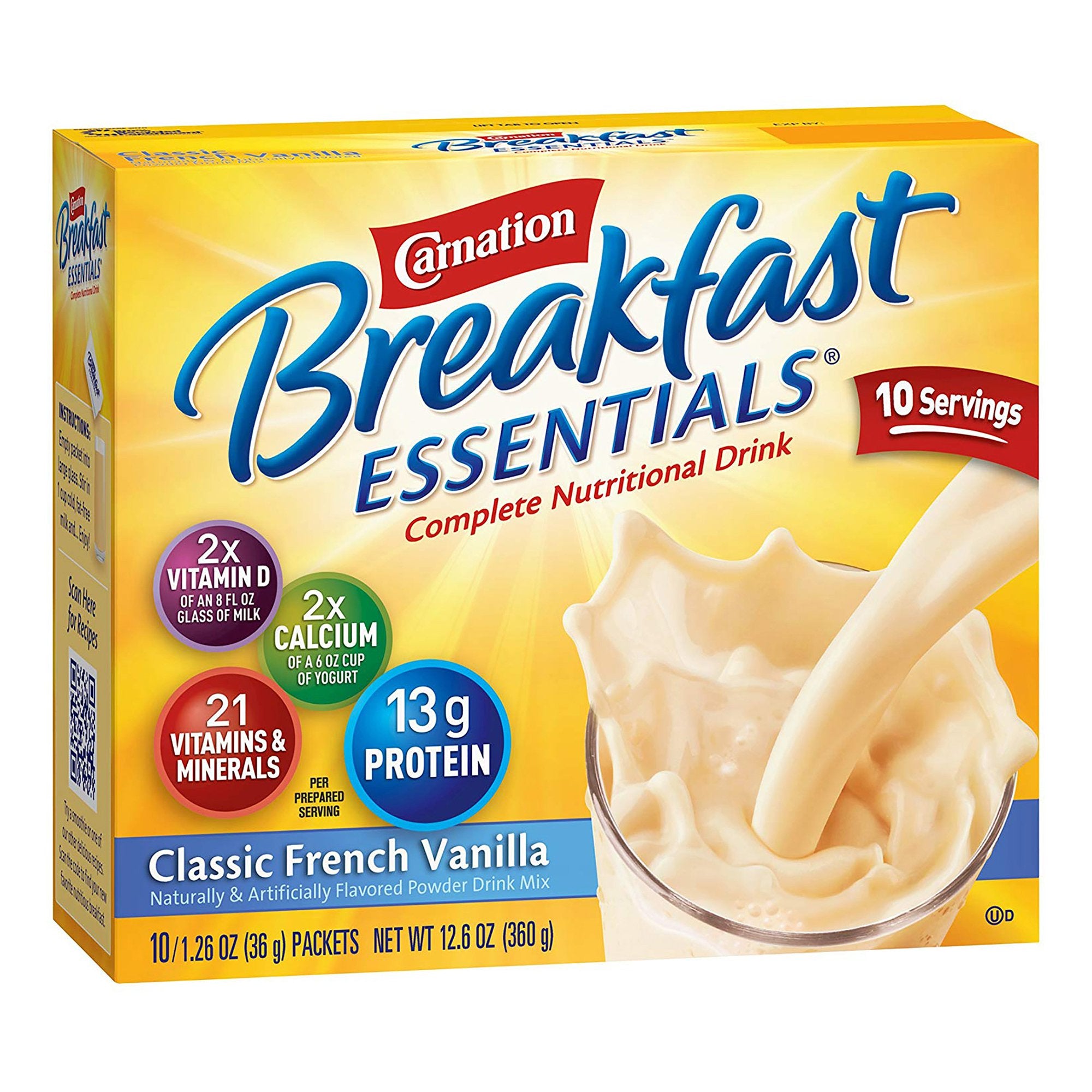Carnation Breakfast Essentials Vanilla Nutritional Drink-Oral Supplement Carnation Breakfast Essentials French Vanilla Flavor Powder 1.26 oz. Individual Packet