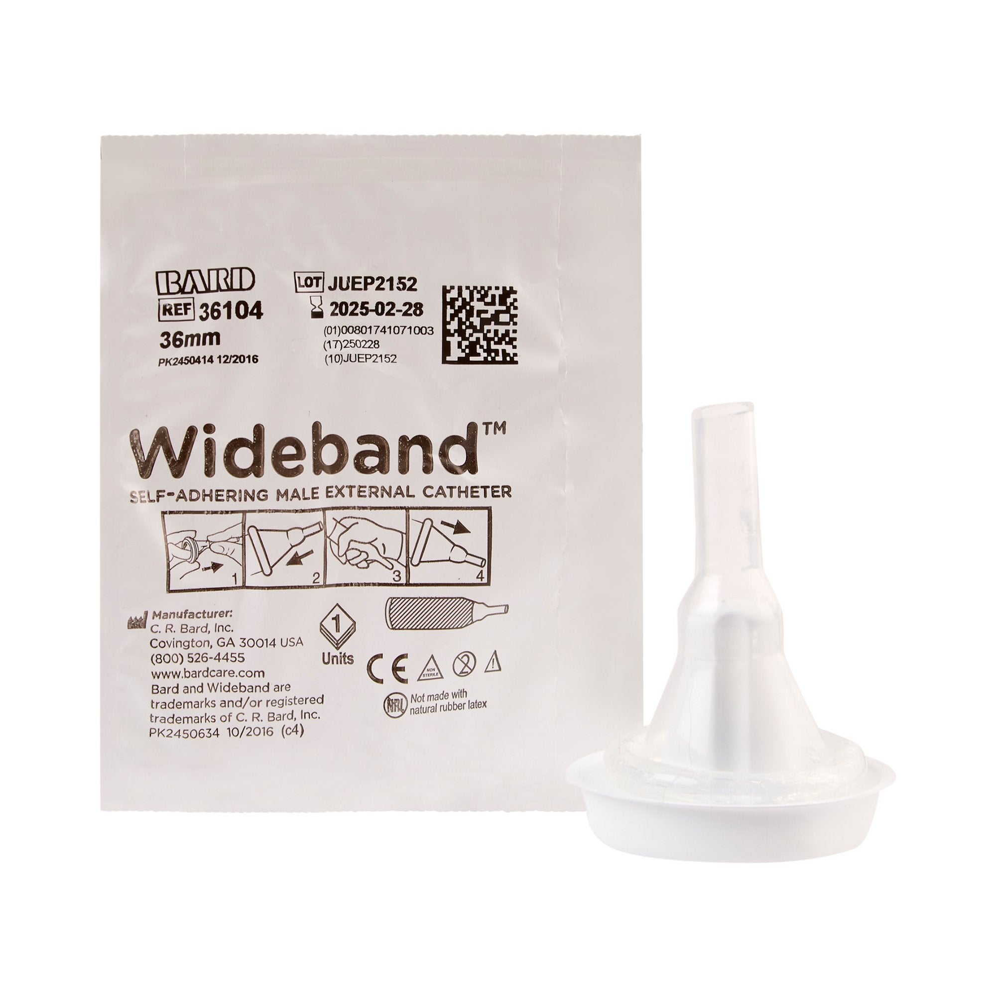 Bard Wide Band Male External Catheter, Large-Male External Catheter Wide Band Self-Adhesive Band Silicone Large