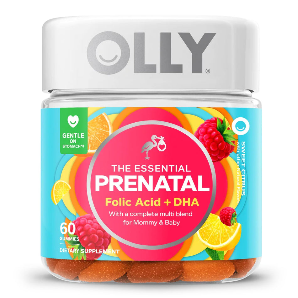 Olly The Essential Prenatal Gummies-Prenatal Vitamin Supplement OLLY Essential Prenatal Multi MultiVitamins With Folic Acid / DHA 400 mcg - 50 mg Strength Gummy 60 per Bottle Sweet Citrus Flavor