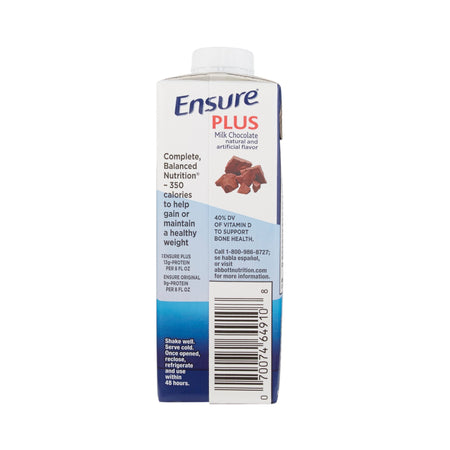 Ensure Plus Therapeutic Nutrition, Chocolate, 8-ounce carton-Oral Supplement Ensure Plus Therapeutic Nutrition Milk Chocolate Flavor Liquid 8 oz. Reclosable Carton