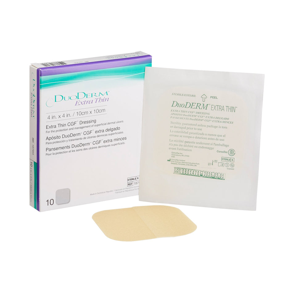 DuoDerm� Extra Thin Hydrocolloid Dressing, 4 x 4 Inch-Thin Hydrocolloid Dressing DuoDERM� Extra Thin CGF� Film Backing 4 X 4 Inch Square Hydrocolloid / Film
