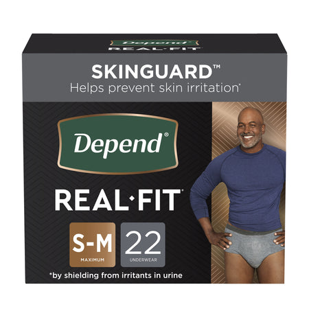 Depend Real Fit Maximum Absorbent Underwear, Small / Medium-Male Adult Absorbent Underwear Depend Real Fit Waistband Style Small / Medium Disposable Heavy Absorbency