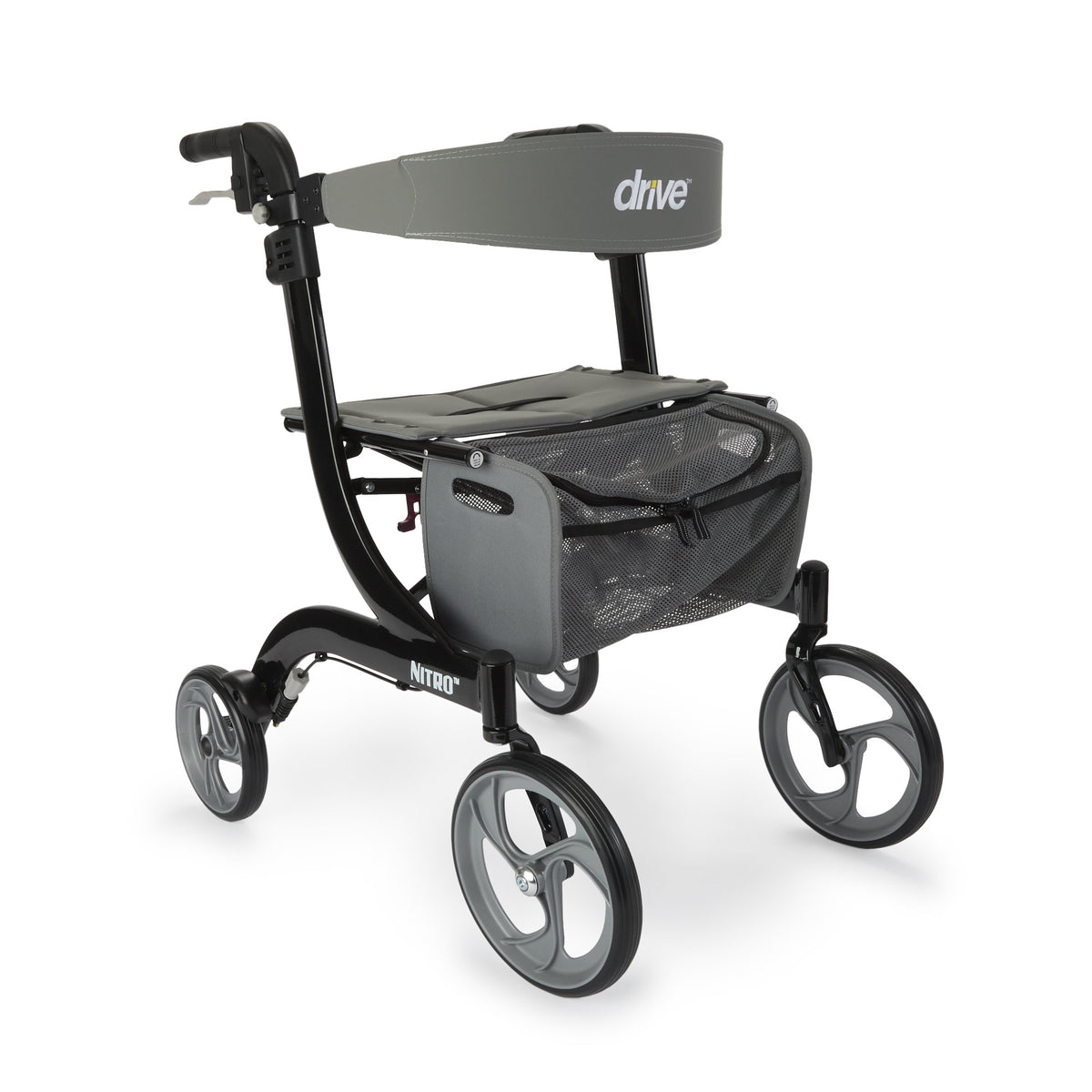 drive Nitro Four-Wheel Rollator, Black-4 Wheel Rollator drive Nitro Black Adjustable Height / Folding Aluminum Frame