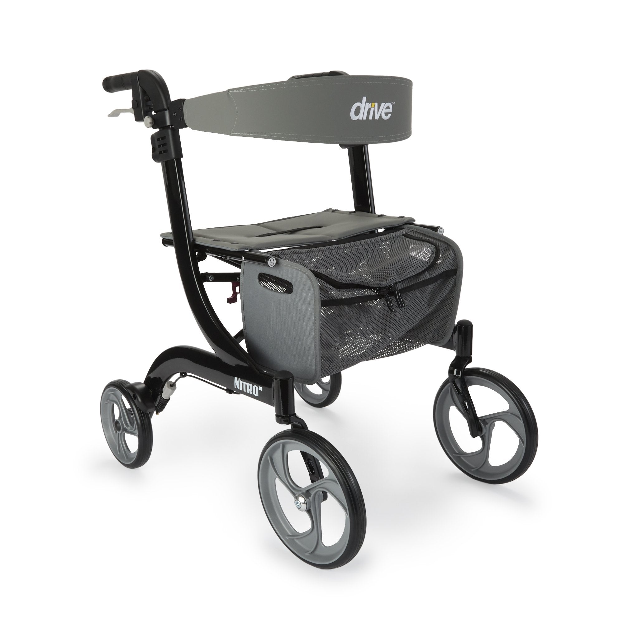 drive Nitro Four-Wheel Rollator, Black-4 Wheel Rollator drive Nitro Black Adjustable Height / Folding Aluminum Frame