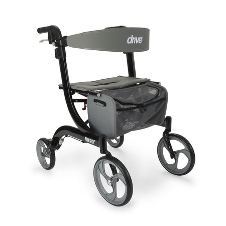 drive Nitro Four-Wheel Rollator, Black-4 Wheel Rollator drive Nitro Black Adjustable Height / Folding Aluminum Frame