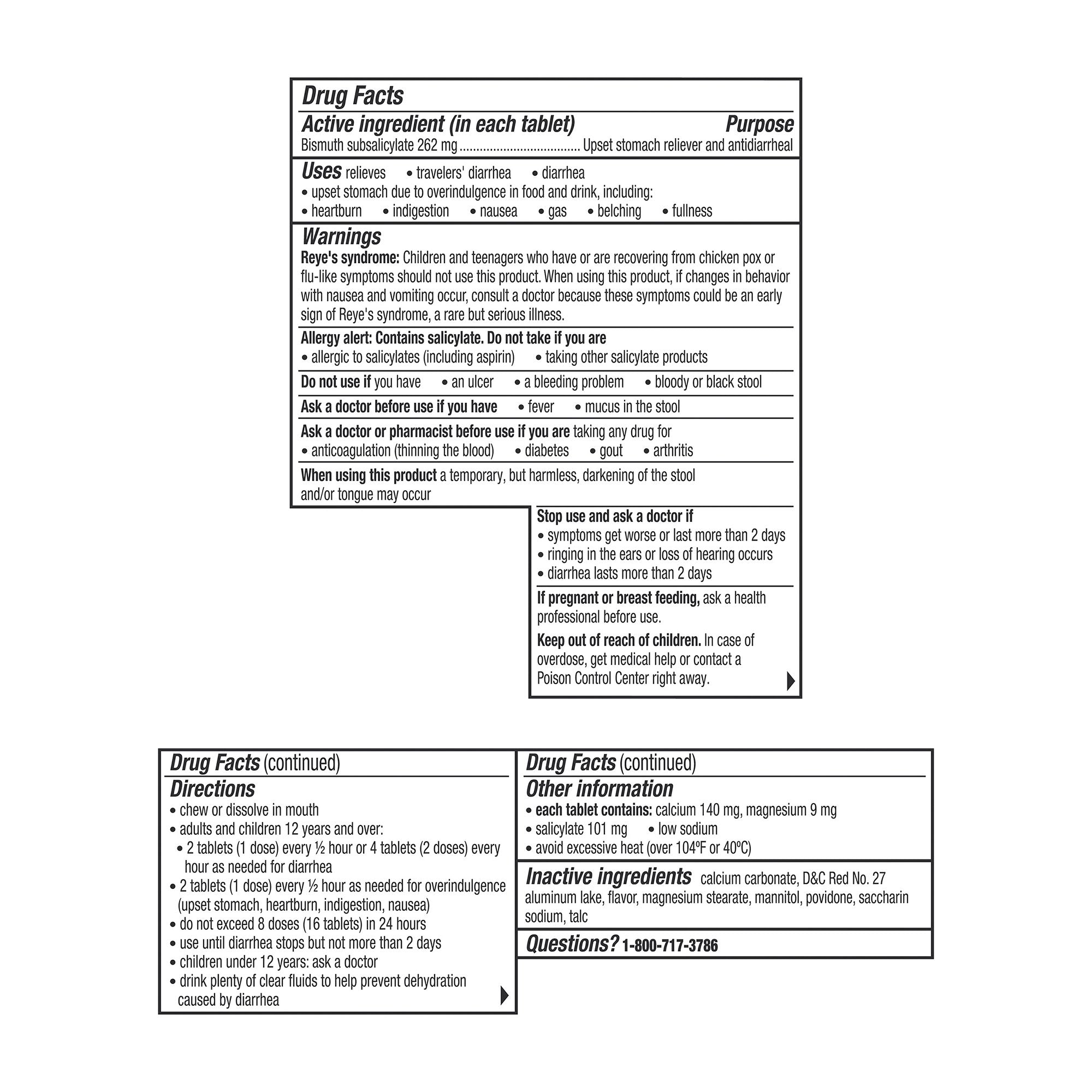 Pepto Bismol Bismuth Subsalicylate Anti-Diarrheal-Anti-Diarrheal Pepto Bismol 262 mg Strength Chewable Tablet 48 per Box