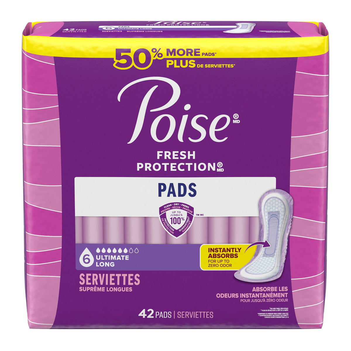 Poise® Fresh Protection Pads for Light Bladder Leaks, Ultimate Long - Incontinence>Incontinence Liners and Pads - Kimberly...
