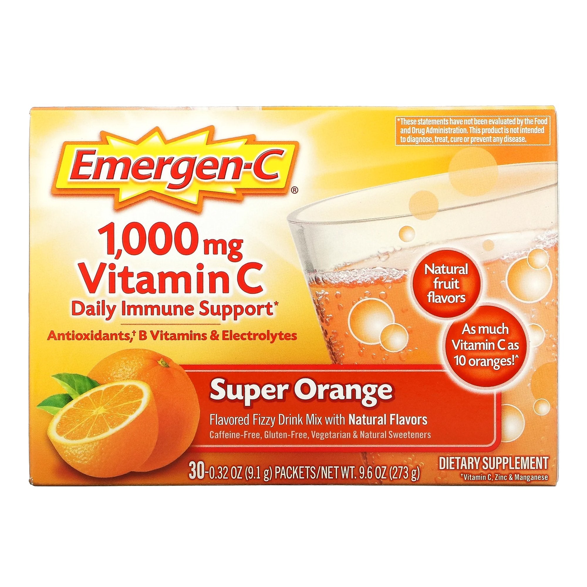 Emergen-C Vitamin C Daily Immune Support Drink Mix, Super Orange Flavor-Oral Supplement Emergen-C Daily Immune Support Super Orange Flavor Powder 0.30 oz. Individual Packet
