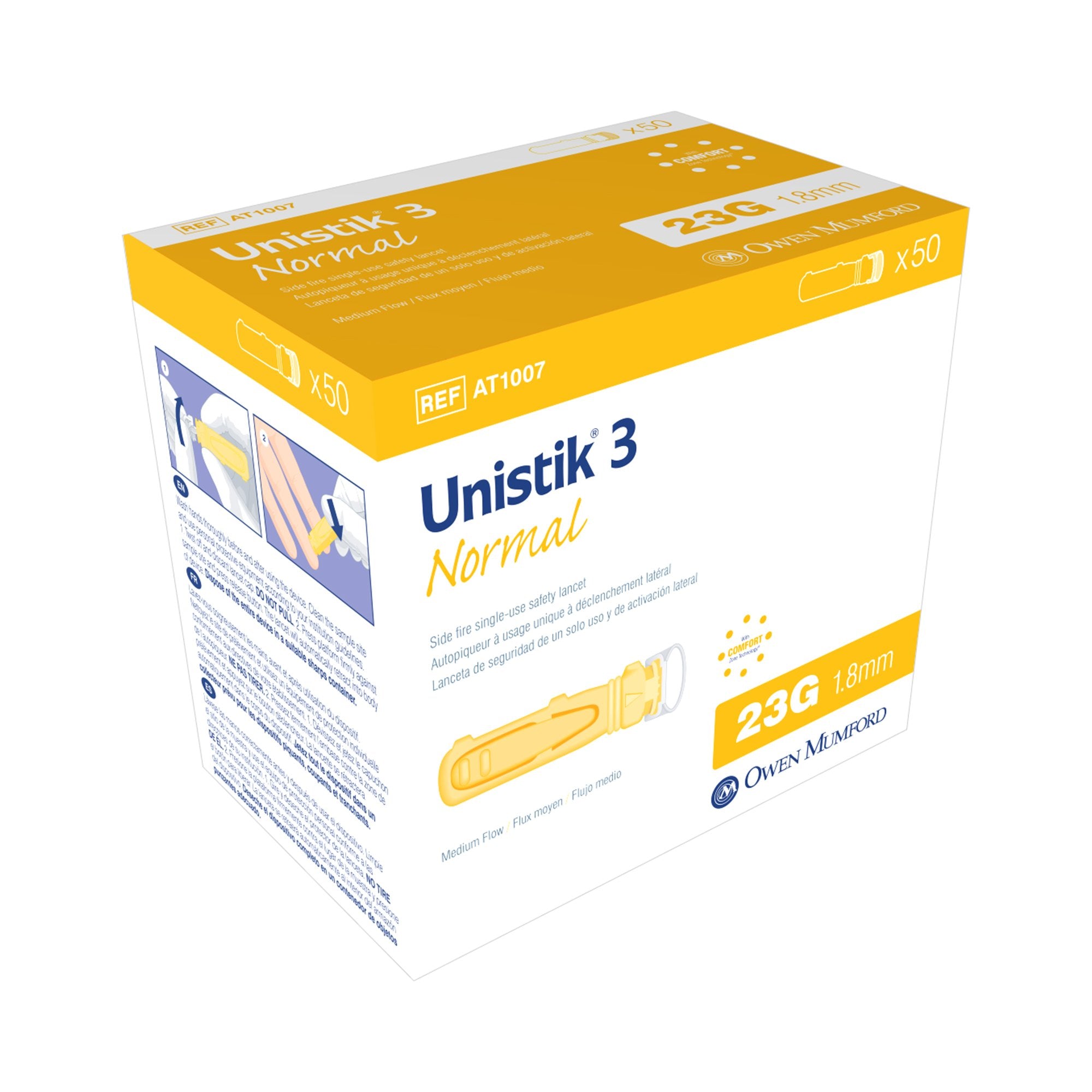 Unistik 3 Normal Safety Lancet, 23 Gauge, 50 ct.-Safety Lancet Unistik 3 23 Gauge Retractable Push Button Activation Finger