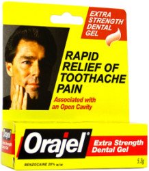 Orajel 2x Medicated Toothache and Mouth Sores Fast-Acting Liquid-Oral Pain Relief Orajel 20% Strength Benzocaine Oral Gel 0.45 oz.