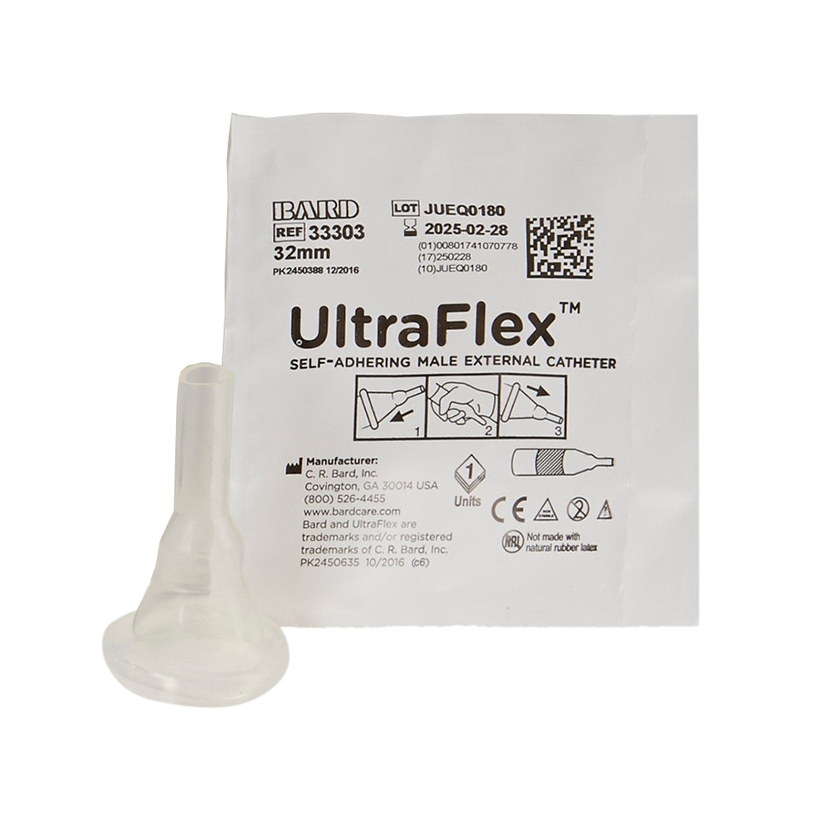 Bard UltraFlex Male External Catheter, Intermediate-Male External Catheter UltraFlex Self-Adhesive Band Silicone Intermediate