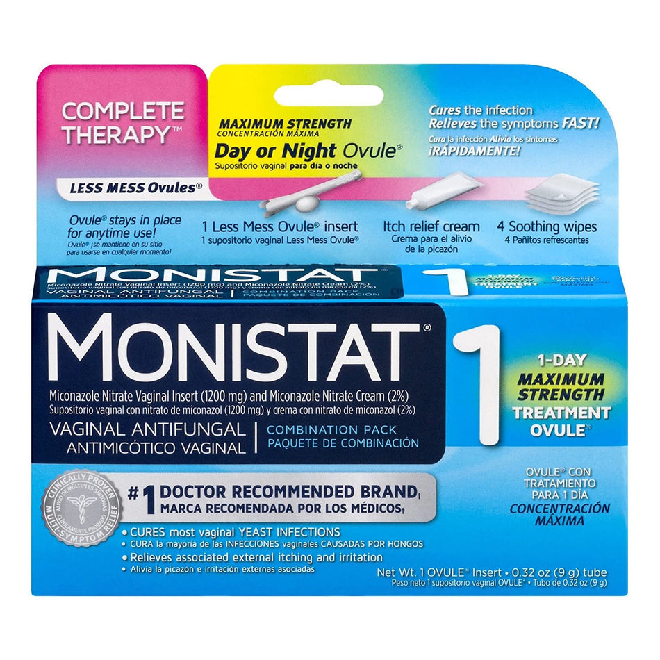 Monistat 1 Vaginal Antifungal Combination Pack Day or Night Ovule-Vaginal Antifungal Monistat 1 2% Strength Suppository 1 per Box Applicator