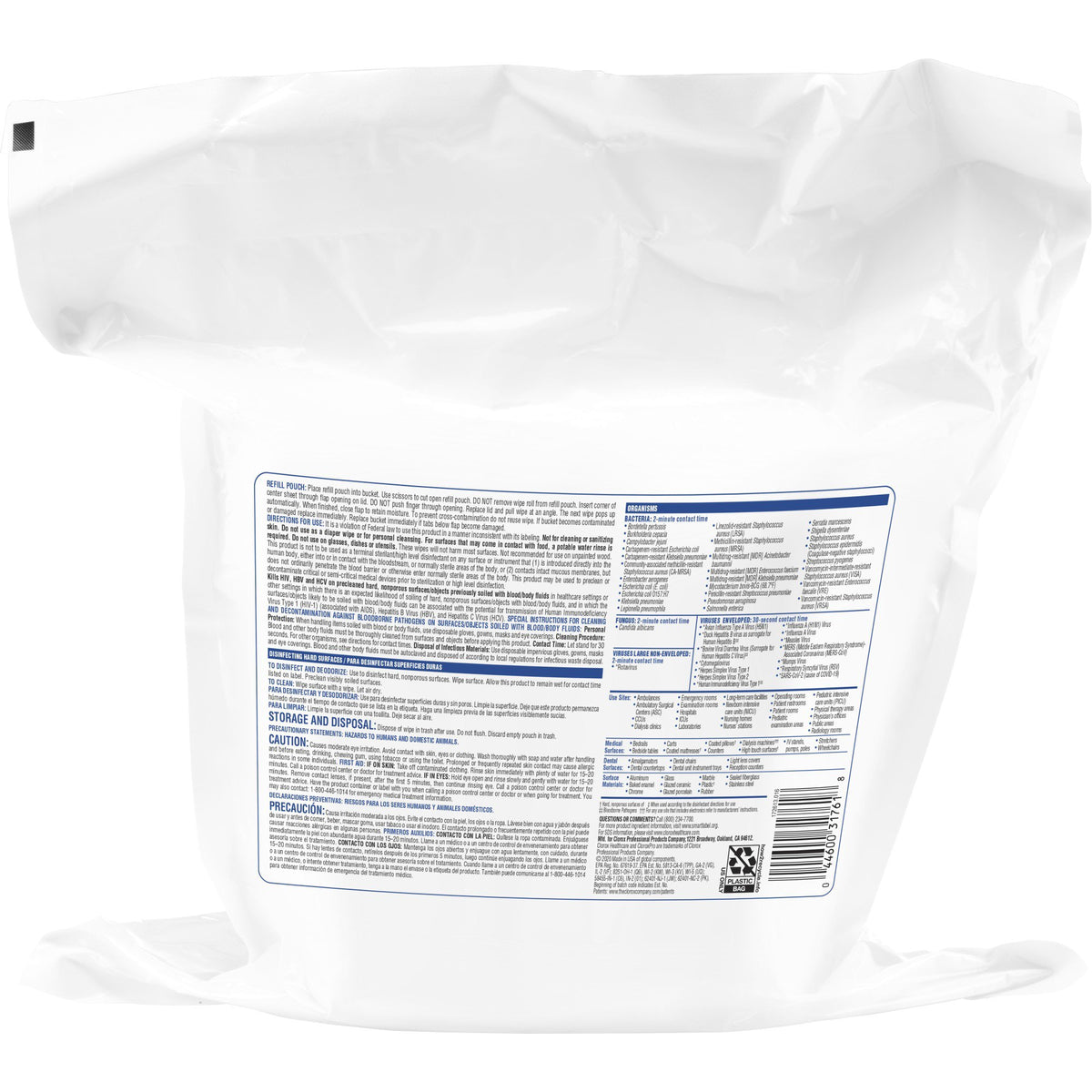 Clorox Healthcare VersaSure Cleaner Disinfectant Wipes, Refill Pouch-Clorox Healthcare VersaSure Surface Disinfectant Cleaner Refill Premoistened Quaternary Based Manual Pull Wipe 110 Count Pouch Scented NonSterile
