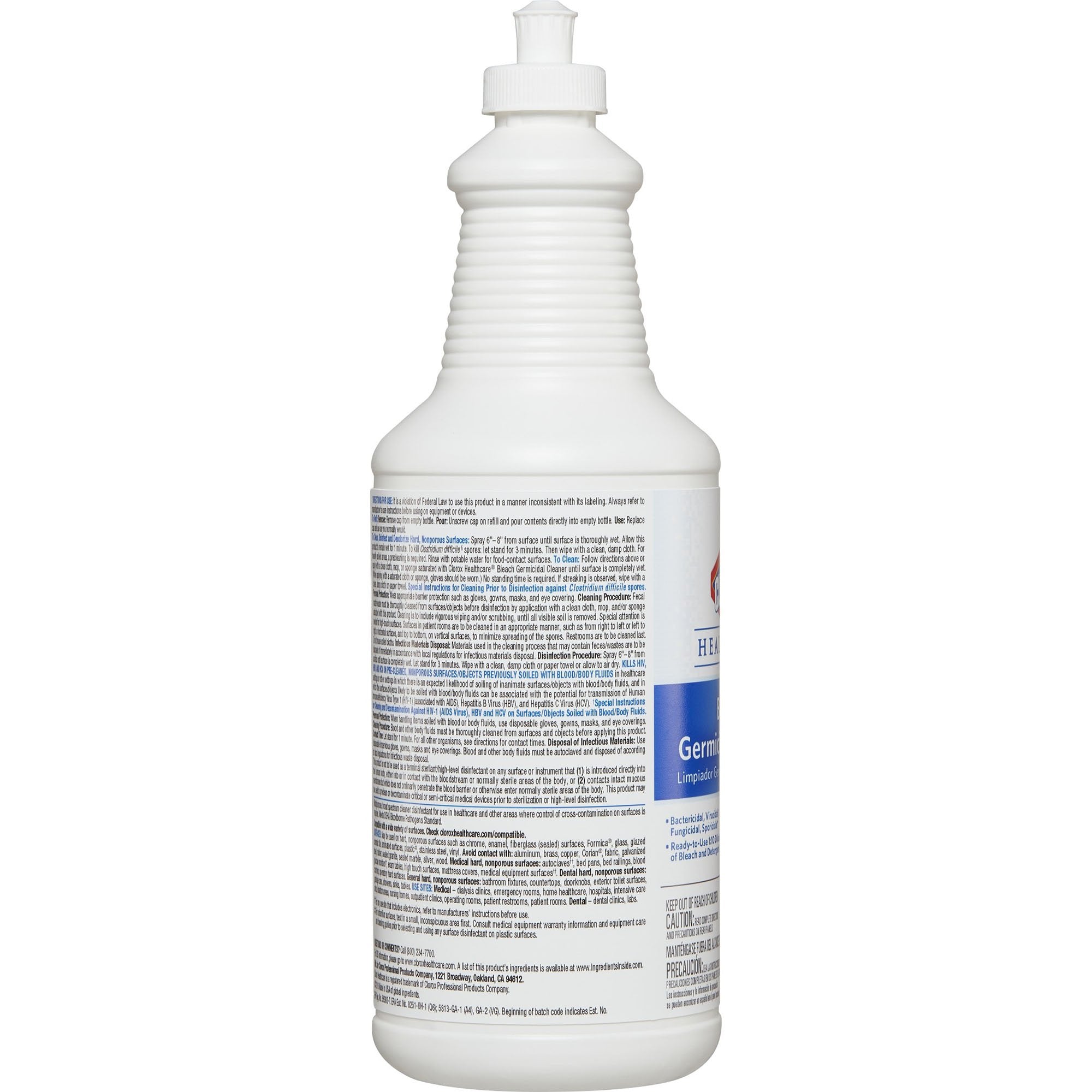 Clorox Healthcare Bleach Germicidal Cleaner, Bottle, 32 oz.-Clorox Healthcare Bleach Germicidal Surface Disinfectant Cleaner Manual Squeeze Liquid 32 oz. Bottle Fruity Floral Bleach Scent NonSterile